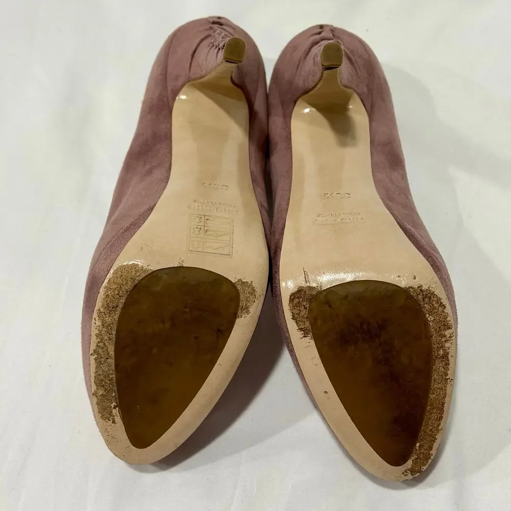 Miu Miu Dusty Rose Suede Whipstitch Platform Pumps Heels Size 38.5